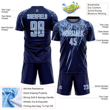 Load image into Gallery viewer, Custom Navy Light Blue-White Splash Sports Sublimation Soccer Uniform Jersey