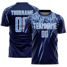 Load image into Gallery viewer, Custom Navy Light Blue-White Splash Sports Sublimation Soccer Uniform Jersey