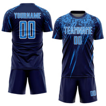 Load image into Gallery viewer, Custom Navy Powder Blue-White Splash Sports Sublimation Soccer Uniform Jersey