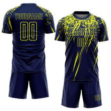 Загрузить изображение в средство просмотра галереи, Custom Navy Neon Yellow Splash Sports Sublimation Soccer Uniform Jersey