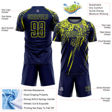 Загрузить изображение в средство просмотра галереи, Custom Navy Neon Yellow Splash Sports Sublimation Soccer Uniform Jersey