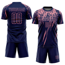 Load image into Gallery viewer, Custom Navy Medium Pink Splash Sports Sublimation Soccer Uniform Jersey