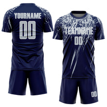 Загрузить изображение в средство просмотра галереи, Custom Navy Silver-White Splash Sports Sublimation Soccer Uniform Jersey