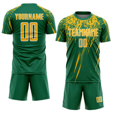 Load image into Gallery viewer, Custom Kelly Green Gold-White Splash Sports Sublimation Soccer Uniform Jersey