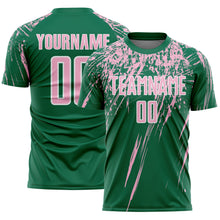 Load image into Gallery viewer, Custom Kelly Green Light Pink-White Splash Sports Sublimation Soccer Uniform Jersey