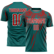 Загрузить изображение в средство просмотра галереи, Custom Teal Red-White Splash Sports Sublimation Soccer Uniform Jersey