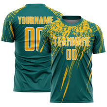 Загрузить изображение в средство просмотра галереи, Custom Teal Gold-White Splash Sports Sublimation Soccer Uniform Jersey