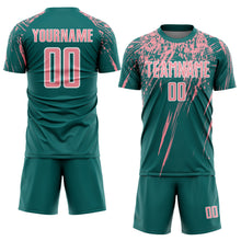 Загрузить изображение в средство просмотра галереи, Custom Teal Medium Pink-White Splash Sports Sublimation Soccer Uniform Jersey