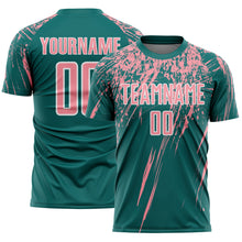 Загрузить изображение в средство просмотра галереи, Custom Teal Medium Pink-White Splash Sports Sublimation Soccer Uniform Jersey