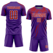 Laden Sie das Bild in den Galerie-Viewer, Custom Purple Red-White Splash Sports Sublimation Soccer Uniform Jersey