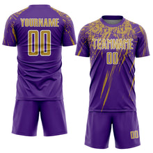 Charger l'image dans la galerie, Custom Purple Old Gold-White Splash Sports Sublimation Soccer Uniform Jersey