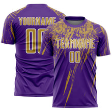 Charger l'image dans la galerie, Custom Purple Old Gold-White Splash Sports Sublimation Soccer Uniform Jersey