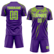 Load image into Gallery viewer, Custom Purple Neon Green-White Splash Sports Sublimation Soccer Uniform Jersey