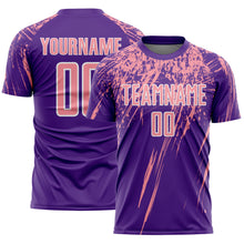 Загрузить изображение в средство просмотра галереи, Custom Purple Medium Pink-White Splash Sports Sublimation Soccer Uniform Jersey
