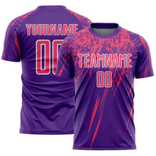 Laden Sie das Bild in den Galerie-Viewer, Custom Purple Neon Pink-White Splash Sports Sublimation Soccer Uniform Jersey