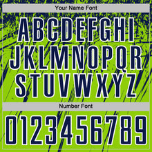Laden Sie das Bild in den Galerie-Viewer, Custom Neon Green Navy-White Splash Sports Sublimation Soccer Uniform Jersey