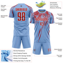 Laden Sie das Bild in den Galerie-Viewer, Custom Light Blue Red-White Splash Sports Sublimation Soccer Uniform Jersey