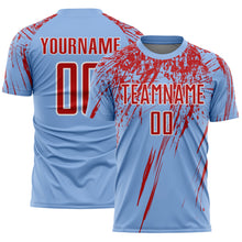 Laden Sie das Bild in den Galerie-Viewer, Custom Light Blue Red-White Splash Sports Sublimation Soccer Uniform Jersey