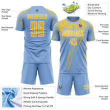 Load image into Gallery viewer, Custom Light Blue Yellow-White Splash Sports Sublimation Soccer Uniform Jersey