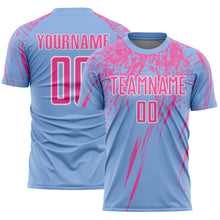Load image into Gallery viewer, Custom Light Blue Pink-White Splash Sports Sublimation Soccer Uniform Jersey