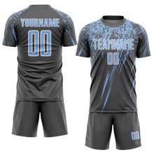 Load image into Gallery viewer, Custom Steel Gray Light Blue-White Splash Sports Sublimation Soccer Uniform Jersey
