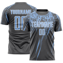 Load image into Gallery viewer, Custom Steel Gray Light Blue-White Splash Sports Sublimation Soccer Uniform Jersey