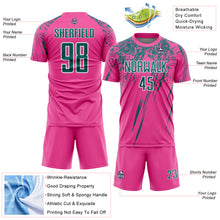 Laden Sie das Bild in den Galerie-Viewer, Custom Pink Teal-White Splash Sports Sublimation Soccer Uniform Jersey