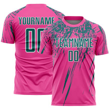 Laden Sie das Bild in den Galerie-Viewer, Custom Pink Teal-White Splash Sports Sublimation Soccer Uniform Jersey