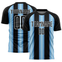 Загрузить изображение в средство просмотра галереи, Custom Black Light Blue-White Argentina Stripes Sports Sublimation Soccer Uniform Jersey