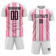 Загрузить изображение в средство просмотра галереи, Custom White Black-Pink Stripes Sports Sublimation Soccer Uniform Jersey