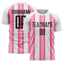 Загрузить изображение в средство просмотра галереи, Custom White Black-Pink Stripes Sports Sublimation Soccer Uniform Jersey