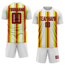 Load image into Gallery viewer, Custom White Red Green Yellow-Black Stripes Sports Sublimation Soccer Uniform Jersey