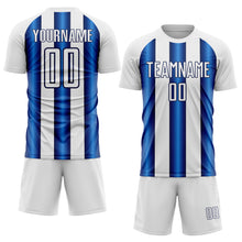 Laden Sie das Bild in den Galerie-Viewer, Custom White Blue-Navy Stripes Sports Sublimation Soccer Uniform Jersey