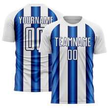 Laden Sie das Bild in den Galerie-Viewer, Custom White Blue-Navy Stripes Sports Sublimation Soccer Uniform Jersey