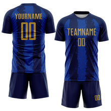 Загрузить изображение в средство просмотра галереи, Custom Navy Old Gold-Thunder Blue Stripes Sports Sublimation Soccer Uniform Jersey