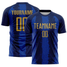Загрузить изображение в средство просмотра галереи, Custom Navy Old Gold-Thunder Blue Stripes Sports Sublimation Soccer Uniform Jersey