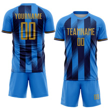 Загрузить изображение в средство просмотра галереи, Custom Powder Blue Old Gold-Navy Stripes Sports Sublimation Soccer Uniform Jersey