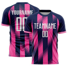 Загрузить изображение в средство просмотра галереи, Custom Navy White-Pink Stripes Sports Sublimation Soccer Uniform Jersey
