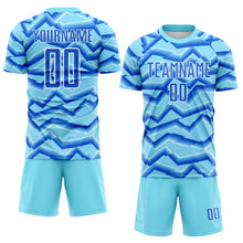 Laden Sie das Bild in den Galerie-Viewer, Custom Lakes Blue Powder Blue-White Lines Sports Sublimation Soccer Uniform Jersey