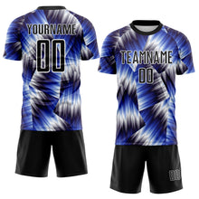 Загрузить изображение в средство просмотра галереи, Custom Black Royal-White Lines Sports Sublimation Soccer Uniform Jersey