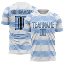 Загрузить изображение в средство просмотра галереи, Custom White Light Blue-Black Argentina Stripes Sports Sublimation Soccer Uniform Jersey