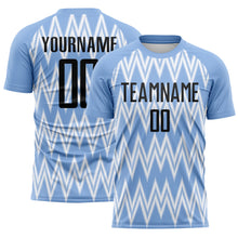 Laden Sie das Bild in den Galerie-Viewer, Custom Light Blue Black-White Argentina Zigzag Pattern Sports Sublimation Soccer Uniform Jersey