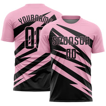 Charger l'image dans la galerie, Custom Light Pink Black Abstract Line Sports Sublimation Soccer Uniform Jersey