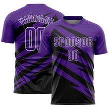 Laden Sie das Bild in den Galerie-Viewer, Custom Purple Black-White Abstract Line Sports Sublimation Soccer Uniform Jersey