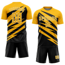 Загрузить изображение в средство просмотра галереи, Custom Gold Black-White Abstract Line Sports Sublimation Soccer Uniform Jersey