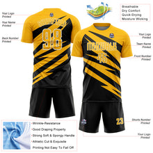 Загрузить изображение в средство просмотра галереи, Custom Gold Black-White Abstract Line Sports Sublimation Soccer Uniform Jersey