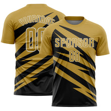Charger l'image dans la galerie, Custom Old Gold Black-White Abstract Line Sports Sublimation Soccer Uniform Jersey
