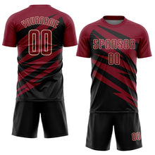 Laden Sie das Bild in den Galerie-Viewer, Custom Crimson Black-Cream Abstract Line Sports Sublimation Soccer Uniform Jersey