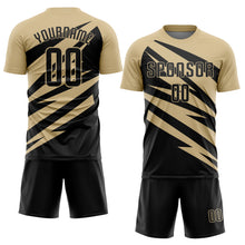 Charger l'image dans la galerie, Custom Vegas Gold Black Abstract Line Sports Sublimation Soccer Uniform Jersey