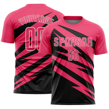 Load image into Gallery viewer, Custom Neon Pink Black-White Abstract Line Sports Sublimation Soccer Uniform Jersey
